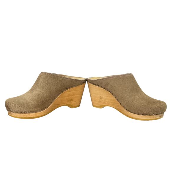 No. 6 New School Clog Wedge 39 9 Horsehair Brown Tan Classic Handmade Luxe Wood - Picture 7 of 9